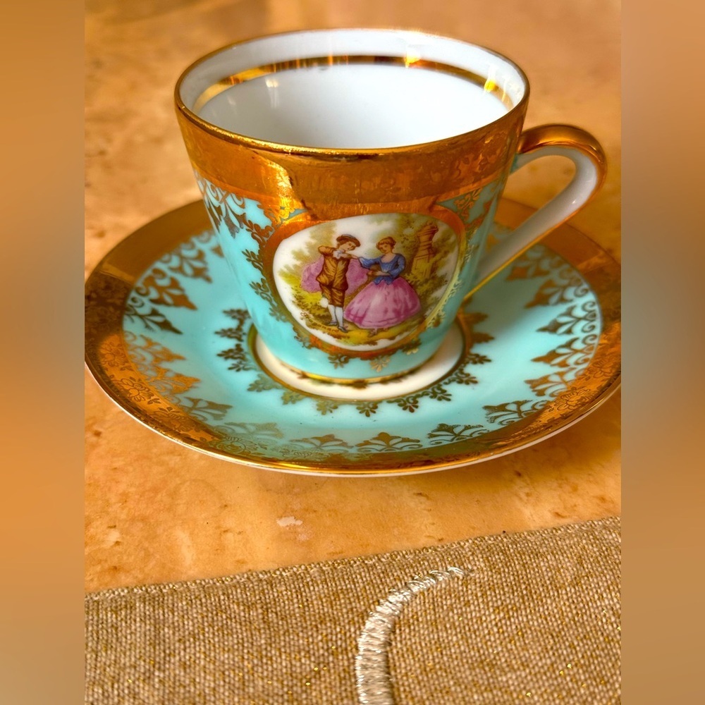Adler Fragonard Love Story Gold Filigree Small Cup and Saucer